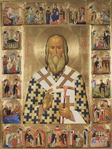 20. yüzyıl hayatından sahnelerle Aziz Ignatius Brianchaninov by Anonymous Russian icon painter