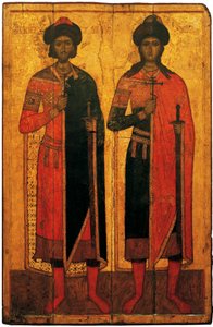 Aziz Boris ve Gleb, 14. yüzyılın ortalarında. by Anonymous Russian icon painter