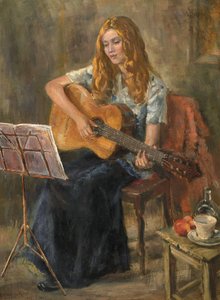Nichola gitarını çalıyor