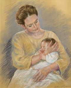 Vanessa Macdonald-Haig, torunu Toby ile, 2000 (pastel)