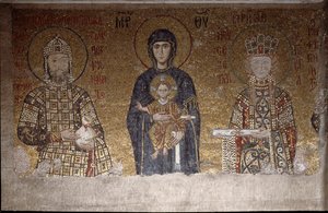 John II Komnenos ve karısı Macar İrini arasında oturan Bakire (Mozaik, 6. yüzyıl) by Anthemius of and Miletus Isidore of Tralles