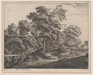 Küçük Bir Ahşap Köprüde Köylü Kadın ve Kızı, 17. yüzyıl. by Anthonie Waterloo