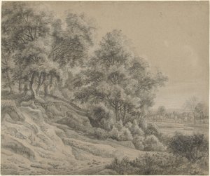Tepelik bir manzarada ağaçlar by Anthonie Waterloo