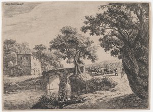 Bir Taş Köprü Yakınında Sürü, 17. yüzyıl. by Anthonie Waterloo