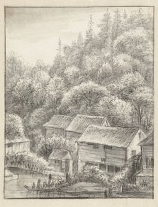 Ormanlık bir yamaçta evler by Anthonie Waterloo
