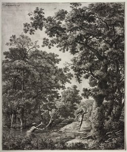Ovid'in Metamorfozlarından sahneler içeren altı büyük dik manzara: Alpheus ve Arethusa by Anthonie Waterloo