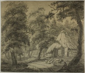 Çoban ve Koyun ile Ormanda Sazdan Kulübe by Anthonie Waterloo