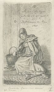 Sepet ve tabak ile oturan kadın Gentsche Karides kadını (nesne üzerindeki başlık) 12 Çalışma figürleri (seri başlığı) by Anthonie Willem Hendrik Nolthenius de Man