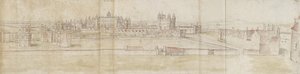 Kuzeyden Hampton Court Palace (siyah tebeşirle soluk işaretler üzerine kalem ve kahverengi mürekkep ve sulu boya) by Anthonis van den Wyngaerde
