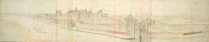 Nehirden Hampton Court Sarayı, c.1544 (kağıt üzerinde kalem, mürekkep ve wc) by Anthonis van den Wyngaerde