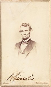 Abraham Lincoln, carte-de-visite imzalı, 1864 by Anthony Berger