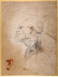 Bir Adamın Başı Sargılı, sol kulağı ayrı prova edildi (kağıt üzerinde siyah ve kırmızı tebeşirler) by Anthony van Dyck