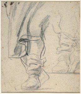 Bir adamın çizmeli bacakları ve aşağı inen pelerini (kağıt üzerinde siyah ve kırmızı tebeşir) by Anthony van Dyck