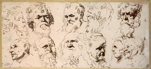 On bir kafa çalışması (kağıt üzerinde kalem ve kahverengi mürekkep) by Anthony van Dyck