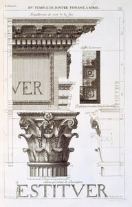 Jüpiter Tonans Tapınağı'ndan (Thunderer) saçak, başlık ve yazıt, 'Les Edifices Antiques de Rome', 1682 by Antoine Babuty Desgodets