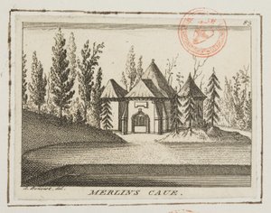 Merlin Mağarası'nın görünümü, Kew Bahçeleri, 'Lysons' Environs of London'dan bir çizim, c.1750 (gravür) by Antoine Benoist