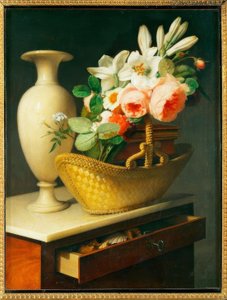 Şifonyerdeki sepette lilyum ve gül buketi by Antoine Berjon