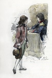 Josephine'in oğlu Eugene de Beauharnais (1781-1824), babasının Alexandre de Beauharnais'in kılıcını damadı Napolyon Bonapart'a (1769-1821) talep ediyor (Genç Eugene de Beauharnais, babasının Alexandre de Beauharnais'in kılıcını Napolyon'