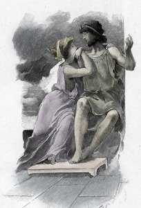 Odyssee d'Homere: Ulysses ve Penelope (Odysseia by Homer: Odysseus and Penelope) Yunan şair Homere'nin “Odyssee” için Antoine Calbet (1860-1944) çizimi (Homer tarafından Odyssey) 1897 Özel koleksiyon