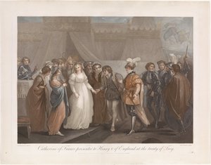 Catherine van Valois en koning Fransa'dan Hendrik V van Engeland Catharine, Truva Antlaşması'nda İngiltere Kralı V. Henry'ye sunuldu (nesne üzerindeki başlık)