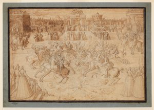 Binicilerin havai fişekler arasında dövüştüğü bir binicilik oyunu, 1575-c.1580 by Antoine Caron