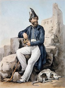 Sakallı bir asker (renkli taş) by Antoine Charles Horace Vernet