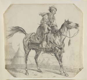 Atına binen bir Memluk (kağıt üzerine siyah tebeşir) by Antoine Charles Horace Vernet