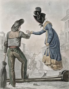 Kirli bir caddede bir iskeleyi geçmesi için bir sokak süpürücüsüne para ödeyen bir kadın by Antoine Charles Horace Vernet