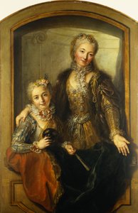 Madam Dupille ve Kızının Orta Beden, Pencerede Balo Önlükleri İçinde Portresi, 1733 by Antoine Coypel
