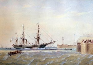 19. yüzyılda Le Havre limanına dönen tekerlekli gemi Antoine Desire Heroult (1802-1853) tarafından Suluboya 19. yüzyıl Paris, Musee de la Marine by Antoine Desire Heroult