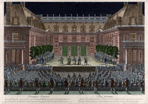 Jean Baptiste Lully (Giovanni Battista Lulli) (1632-1687) tarafından Versailles kalesinin mermer avlusunda temsili, d