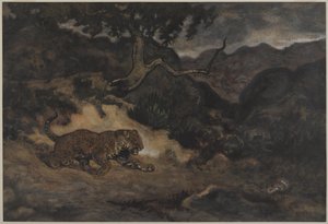 Jaguar Discovering a Snake, 1840 dolayları (kağıt üzerinde wc) by Antoine Louis Barye