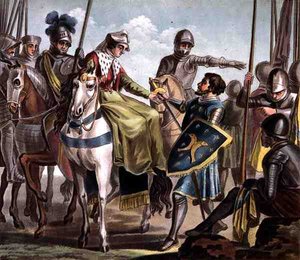 Jeanne de Navarre (1271-1304) Jean Baptiste Morret (fl. 1790-1820) 1788 (renkli gravür) tarafından oyulmuş Bar Prisoner Kontunu Alır