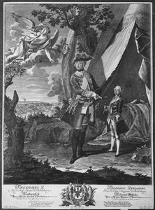 Frederick II (1712-86) and His Nephew Frederick William II (1744-97), engraved by Johann Probst (1673-1750)   by Antoine Pesne