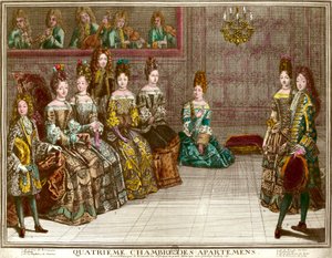 Louis XIV (1638-1715) ailesinin dairelerinin dördüncü yatak odasında 1696 civarında Versailles