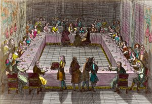 18. yüzyılda Kraliyet Piyango. Trouvain Antoine'ın gravürü (1656-1708)