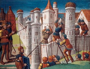 Bir şehrin kuşatması, "Danimarkalı Ogier'in romanı" el yazmasından minyatür
