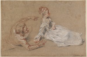 Uzanmış Bir Adam ve Yerde Oturan Bir Kadın by Antoine Watteau