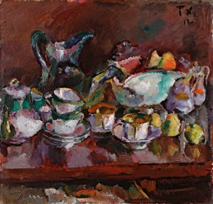 Kahve fincanlarıyla natürmort - Resim Anton Faistauer (1887-1930)
