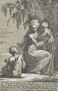 Bir Ağacın Dibinde Duran Bir Bebek Tutarak Oturan Bir Çocukla Bir Kadın, 1724. by Anton Maria Zanetti