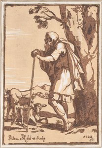 Asaya Yaslanmış Yaşlı Çoban, 1722. by Anton Maria Zanetti