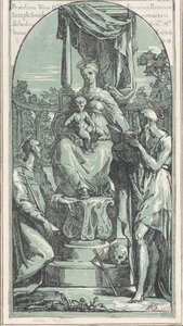 The Virgin and Child Enthroned, Saint Jerome sağ altta, Saint Francis..., 1749