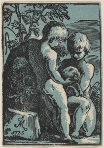 Bir kuzuyu okşayan iki çocuk by Anton Maria Zanetti I
