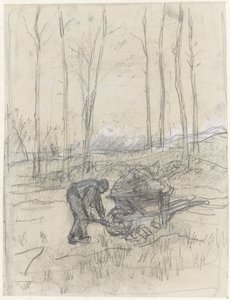 Ormanda bir el arabası ile çalışan çiftçi by Anton Mauve