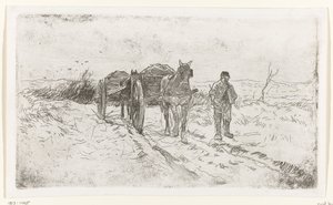 Çiftçi iki at arabasının yanında by Anton Mauve