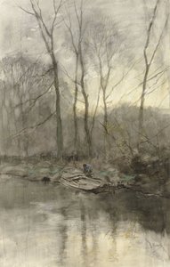 Su üzerinde orman kenarı by Anton Mauve
