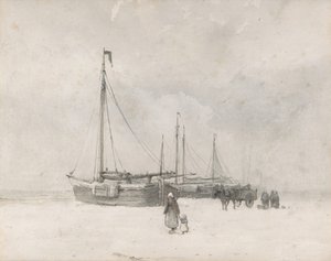 19. yüzyılın ortalarından sonlarına kadar Kışın Sahilde Balıkçı Tekneleri. by Anton Mauve