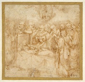 The Dormition of the Virgin (beyaz kağıt üzerinde kahverengi astarlı kalem ve kahverengi mürekkep) by Antonello Gaggini