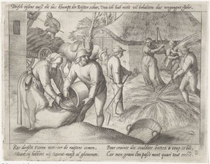 Tahıl harmanlamak Büyüyen tahıl (seri başlığı) by Antonie Wierix (II) (possibly)