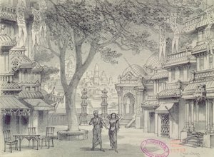 Leo Delibes (1836-91) tarafından Lakme operasının II. Perdesi için Set Tasarımı